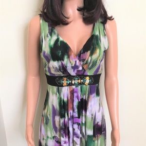 Colorful Sleeveless Maxi Dress-Empire Waist-Gem Embellished-Summer Fashion